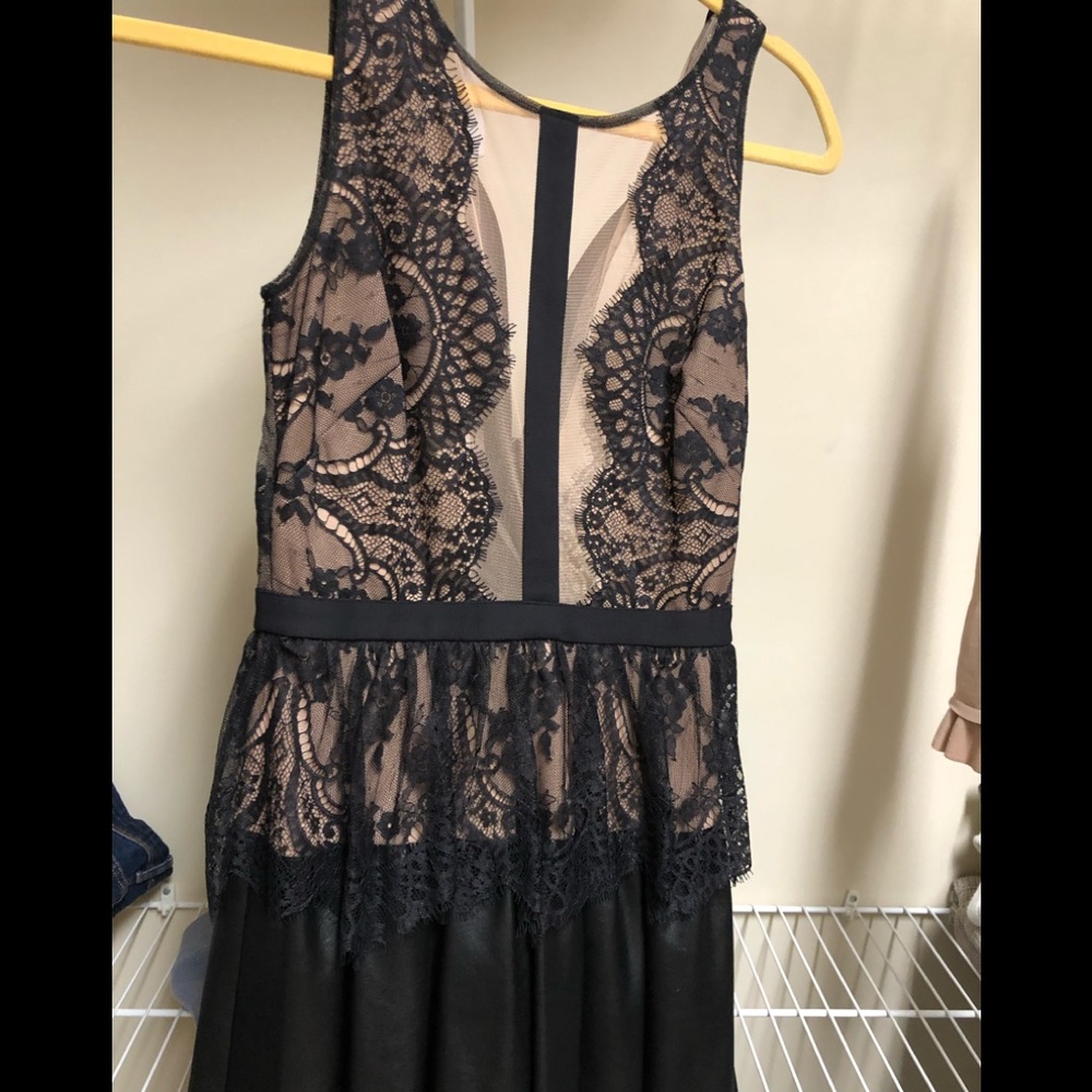 Black leather and lace mini dress